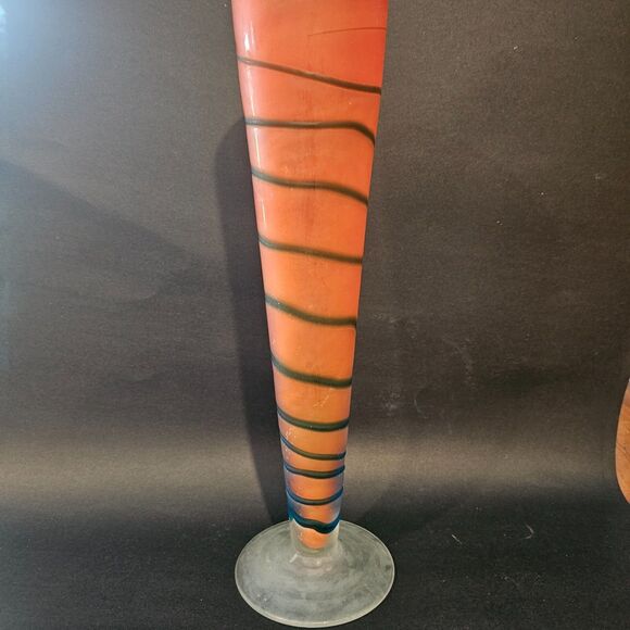 Azerbaijan Hand Blown Frosted Clear Art Glass with Purple  Frosted Art Glass Vase Hand Blown Orange Blue Swirl 15\